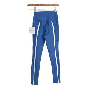 Beyond Yoga Blue and White Leggings with High-Waisted Design